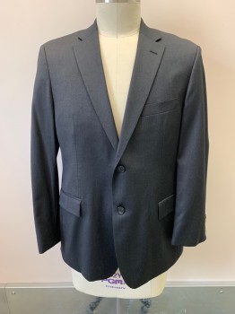 HUGO BOSS, Dk Gray, Wool, Notched Lapel, Single Breasted, Button Front, 2 Buttons, 3 Pockets
