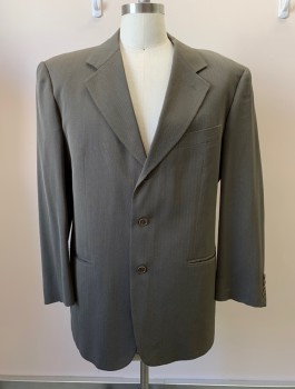 Mens, Suit, Jacket, VALENTINO, Dk Khaki Brn, Wool, Silk, Herringbone, 3 Buttons, Single Breasted, Notched Lapel, 3 Pockets