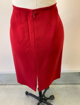 TAHARI, Red, Polyester, Solid, Straight Skirt with Zipper Back and Vent.