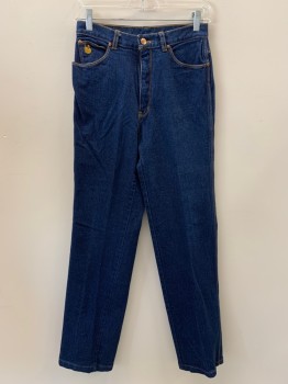 Womens, Jeans, GLORIA VANDERBILT, Dk Blue, Cotton, Solid, W26, F.F, Top And Back Pockets, Zip Front, Belt Loops