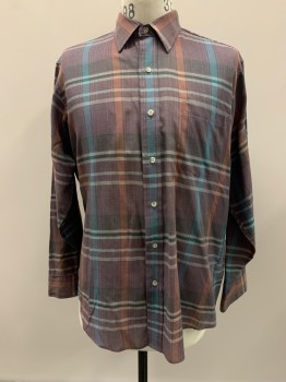 CAREER CLUB, Dusty Purple, Faded Red, Multi-color, Cotton, Plaid, C.A., Button Front, L/S, 1 Pocket, Black, Sky Blue, And White Colors