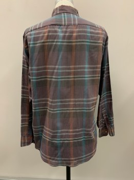 Mens, Casual Shirt, CAREER CLUB, Dusty Purple, Faded Red, Multi-color, Cotton, Plaid, 16/34, C.A., Button Front, L/S, 1 Pocket, Black, Sky Blue, And White Colors