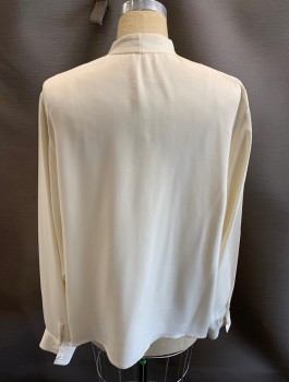 NL, Ecru, Polyester, Solid, Band Collar With CB Seam/Alteration,  B.F. with Hidden Placket, Gathers @ Shoulders, Small Black Stain On Shoulder, L/S, Pearl Btns @ Collar & Cuffs