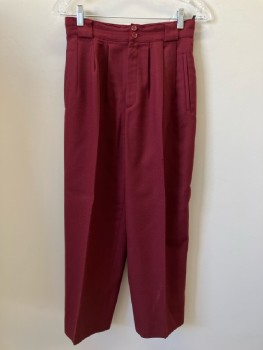 Womens, Pants, GIORGIO SANT ANGELO, W: 27, 6, Dk Red, Solid, Pleated Front, Zip Front, Belt Loops, 3 Pockets