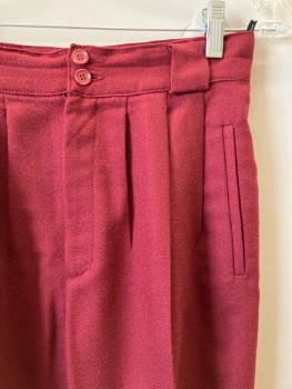 Womens, Pants, GIORGIO SANT ANGELO, W: 27, 6, Dk Red, Solid, Pleated Front, Zip Front, Belt Loops, 3 Pockets