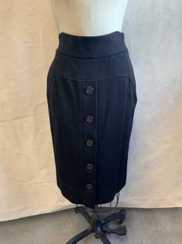 Womens, Suit, Skirt, DVF, Black, Polyamide, Cotton, 6, Waffle Texture, Zip Side, Faux Button Front, Hem Below Knee