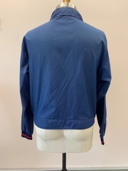 Mens, Windbreaker, DIRECTIONS80'S, Navy Blue, Nylon, 44, C.A., Zip Front, 2 Pckts, Knit Cuffs & Waist With Red Stripe
