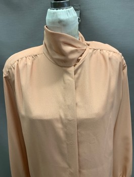 JONES OF NEW YORK, Peach Orange, Polyester, Solid, L/S, Mock Turtle Neck,  with 1 Button Closure ( Covered Button )  Covered Buttons 2 @ Cuff