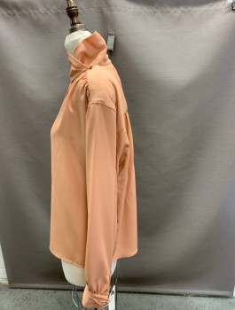 JONES OF NEW YORK, Peach Orange, Polyester, Solid, L/S, Mock Turtle Neck,  with 1 Button Closure ( Covered Button )  Covered Buttons 2 @ Cuff