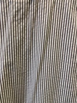 BROOKS BROTHERS, White, Gray, Cotton, Stripes - Vertical , Seersucker, Flat Front, Belt Loops, 4 Pockets 2 are Welt