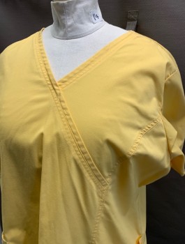 Womens, Nurse, Top/Smock, CHEROKEE, Butter Yellow, Poly/Cotton, Spandex, Solid, 2XL, S/S, V-N, Stacked Patch Pockets