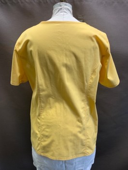 Womens, Nurse, Top/Smock, CHEROKEE, Butter Yellow, Poly/Cotton, Spandex, Solid, 2XL, S/S, V-N, Stacked Patch Pockets