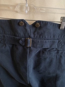 NL, Navy Blue, Gray, Cotton, Stripes, High Waist, Button Fly,  2 Front Pockets, Suspender Buttons, Back Self Belt, 1 Back Pocket