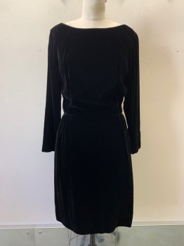 Womens, Evening Gown, R&K Originals, Black, Cotton, Polyester, Solid, W26, B36, L/S, Boat Neck, Scrunched Waist Band, Back Zipper,