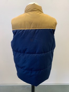 Childrens, Vest, OLD NAVY, Khaki Brown, Navy Blue, Polyester, Acrylic, Color Blocking, 14-16, XL, Puffer, Quilted, Stand Collar, Zip Front, Snap Front, 3 Pckts