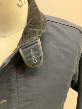Mens, Casual Jacket, RALPH LAUREN, Charcoal Gray, Black, Cotton, Solid, S, Zip Front, Button Front, Corduroy Facing On Tab Collar And Cuffs, 2 Pockets,