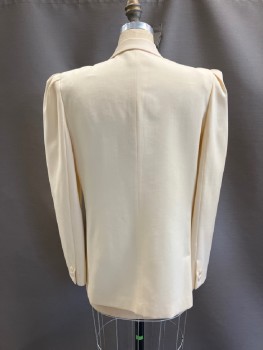 TAHARI, Cream, Wool, Solid, SB. Notched Lapel, 1 Btn **missing Btn, Pleats At Shoulder, Hidden Pckts A Front Waist Seam, 2 Buttons At Cuffs, Small Stain Left Cuff