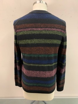 Mens, Pullover Sweater, NL, Black, Red Burgundy, Olive Green, Navy Blue, Pink, Wool, Stripes - Horizontal , L, CN, Pullover, L/S