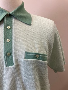 Mens, Polo Shirt, MAC TAGGART, M, Lt Green/ White, Horizontal Stripe, C.A., S/S, 3 Button Placket, 1 Pocket