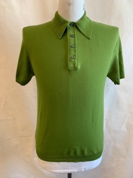 Mens, Polo Shirt, GARAN, Avocado Green, Ban-lon Synthetic, Solid, L, C.A., 4 Buttons, 1/2 Placket, S/S,