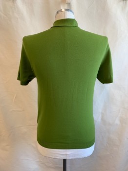 Mens, Polo Shirt, GARAN, Avocado Green, Ban-lon Synthetic, Solid, L, C.A., 4 Buttons, 1/2 Placket, S/S,