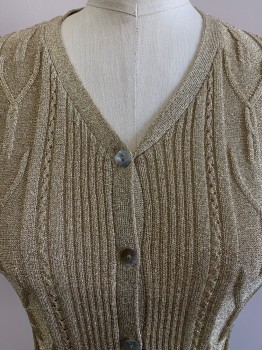 Womens, Top, ZIARU COUTURE, Gold Metallic, Rayon, Polyester, B:36, Knit, V-N, Button Front, S/S