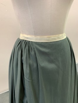 N/L MTO, Sage Green, Cotton, Solid, Cream Grosgrain Waistband, Gathered at Back and Sides, Hook & Bar Closures, Floor Length, Made To Order