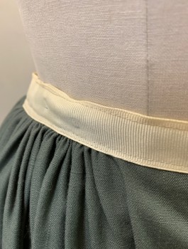 Womens, Historical Fiction Skirt, N/L MTO, Sage Green, Cotton, Solid, W:26, Cream Grosgrain Waistband, Gathered at Back and Sides, Hook & Bar Closures, Floor Length, Made To Order