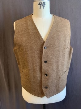 SIAM COSTUMES, Tan Brown, Brown, Wool, 2 Color Weave, V-N, 4 Buttons, 4 Pockets, Belted Back