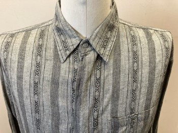 OPUS, Gray with Black Patterned Stripes, Cotton Rayon, L/S, Hidden B.F.placket, C.A., 1 Pckt,
