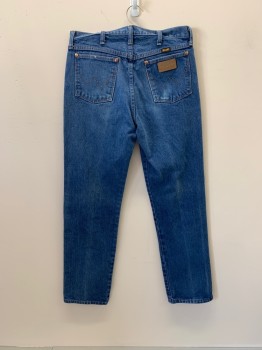 Mens, Jeans, WRANGLER, Denim Blue, Cotton, 32/33, Twill, Flat Front, 5 Pckts, Zip Fly, Straight Leg