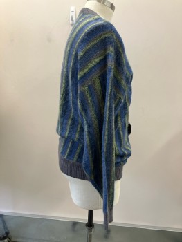 NEIMAN MARCUS, Gray/Blue/Lime Vertical Stripe, CN, L/S, Gray Rib Knit Trims
