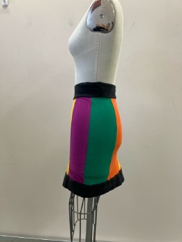 TRIPP, Black/Green/Orange/Yellow/Magenta Cotton Knit Color Block Vertical Stripe Mini