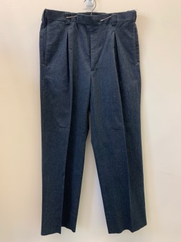 FALCONE, Denim Blue, Cotton, Solid, Pleated Front, Side Pockets, Zip Front, Belt Loops