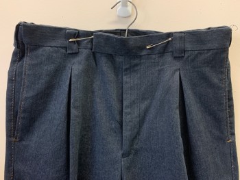 FALCONE, Denim Blue, Cotton, Solid, Pleated Front, Side Pockets, Zip Front, Belt Loops