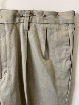 DOCKERS, Dk Khaki Brn, Cotton, Elastane, Solid, Zip Front, Button Closure, Pleated Front, 4 Pockets, Creased
