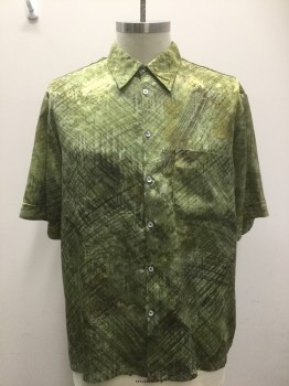 Mens, Club Shirt, EAGLESONS, Olive Green, Moss Green, Polyester, Heathered, 2xl, Shiney, Button Front, 1 Pocket, Collar Attached,
