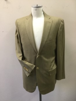 Mens, 1990s Vintage, Suit, Jacket, ISAIA, Khaki Brown, Wool, Heathered, 44L, Heathered Wool, 2 Button Single Breasted, 3 Pockets, 2 Vents at Back