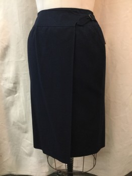 Womens, Skirt, EMANUEL UNGARO, Navy Blue, Wool, Solid, 10, Wrap Style, Side Buckle, 1 Pocket,