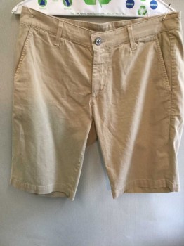 Mens, Shorts, AG, Khaki Brown, Cotton, Spandex, Solid, 30, Button Fly,  Belt Loops