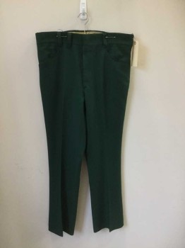 Mens, Slacks, FOX 327, Forest Green, Polyester, Solid, 32, 38, Flat Front, Belt Loops, Zip Fly,
