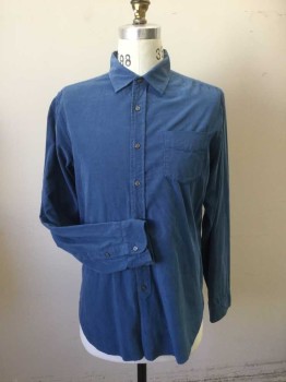 GRAYERS, Blue, Cotton, Solid, Micro Wail Cord, Long Sleeves, Collar Attached, Button Front, 1 Pocket,