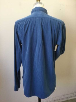 GRAYERS, Blue, Cotton, Solid, Micro Wail Cord, Long Sleeves, Collar Attached, Button Front, 1 Pocket,