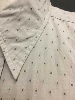 Mens, Dress Shirt, ANTO, Beige, Cotton, Geometric, 31/32, 14 N, Self Dotted/Geometric Spots Texture, Long Sleeve Button Front, Collar Attached, 1 Pocket, Made To Order