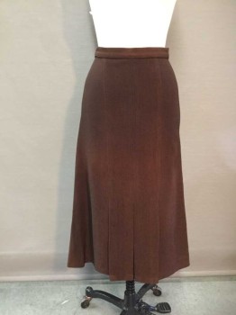 Womens, Skirt, M.T.O., Chocolate Brown, Polyester, Solid, Hip 34, W: 28, Textured Vertical Stripes, Hem Below Knee, Back Hidden Zipper, Slight Aline, Box Pleats Lower Front and Back, Double,