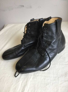 WERNER KERN, Black, Leather, Solid, Ankle Boots, Lace Up, Loops At Sides, Dance Sole, Zipper At Side,