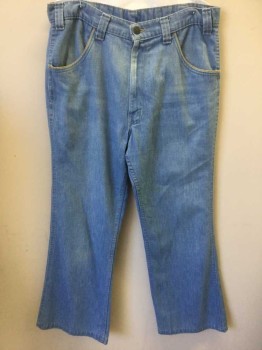 Mens, Jeans, LEVI'S, Lt Blue, Khaki Brown, Cotton, Solid, 28, 34, Flat Front, 4 Pockets, Zip Front,  Belt Loops, Piped Pockets Front and Back,