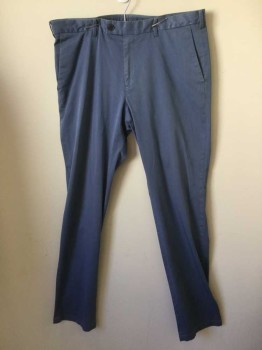 UNIQLO, Lt Blue, Cotton, Lycra, Solid, Flat Front, 4 Pockets, Zip Fly