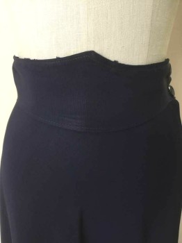 Womens, Skirt, N/L, Navy Blue, Silk, Solid, W:25, Faille, 3" Wide Curved Waistband with Pointed Center, 2 Button and Zipper Closure at Side, Bias Cut, A-Line, Hem Mid-calf,