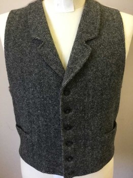 MTO, Black, Gray, Wool, Cotton, Herringbone, 6 Buttons, 2 Pockets, Notched Lapel, Light Gray Cotton Back with Adjustable Belt, Shoulder Burn on Cotton Back,